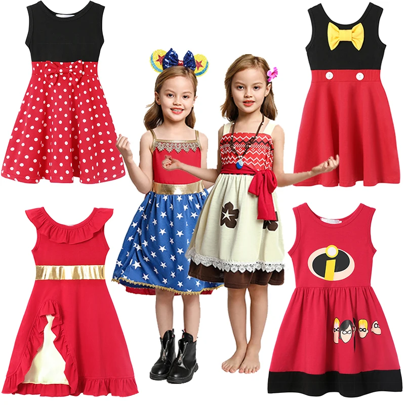 

Red Summer Moanna Casual Dress Girls Cotton Clothes Children Sleeveless A-Line Dress Baby Kids Princess Casual Clothing 2-8Y