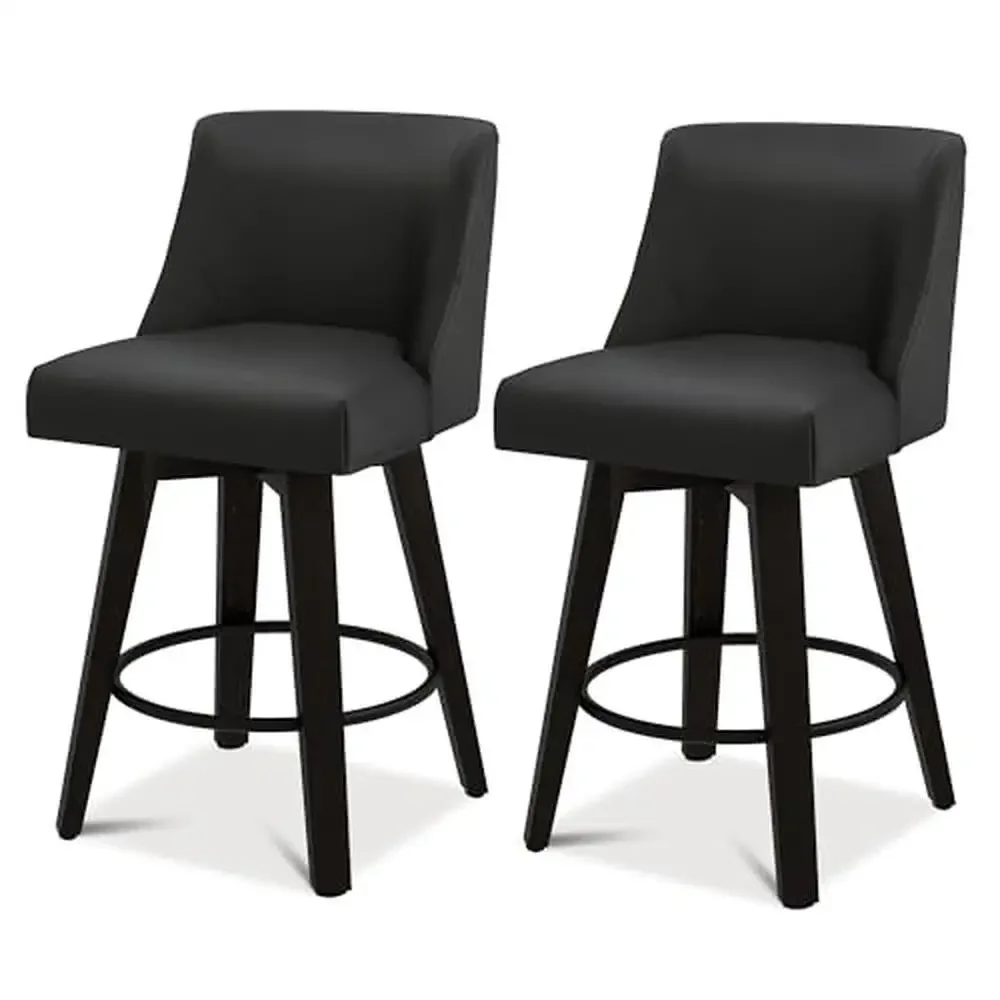 Modern Swivel Upholstered Bar Stools Set of 2 with Back Solid Wood Legs 26 Inch Seat Height Metal Elegant Design Optimal Comfort