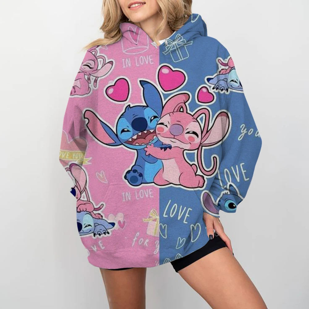 Disney Stitch print Cartoon Hooded Sweater Jacket Clothes Hoodie Oversize Design Feeling Loose and Comfortable