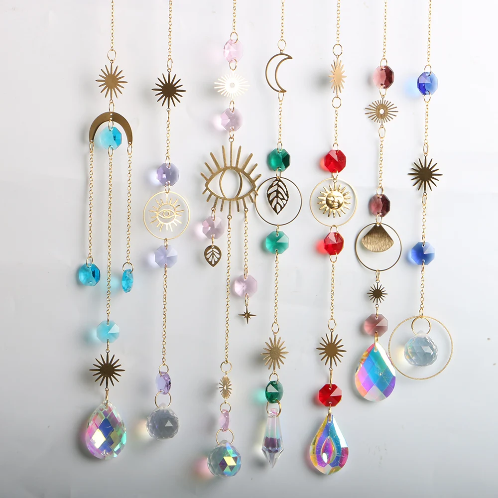 7pcs Crystal Suncatcher Chakra Octagon Prisms Hanging Drop Pendants Rainbow Maker Home Garden Decoration Gifts