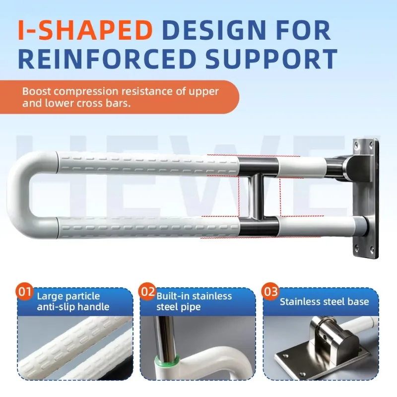 bathroom accessories Bathroom ABS Stainless Steel U-Shaped Disabled Toilet Handrail Foldable Safety Armrest Suction Cup Nylon Sh