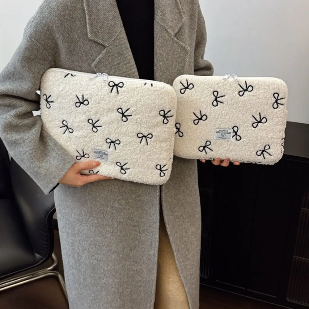 

Fashion Bowknot Tablet Sleeve Plush Protective Laptop Bag e-Reader Bag for 13/14in Laptop Computer