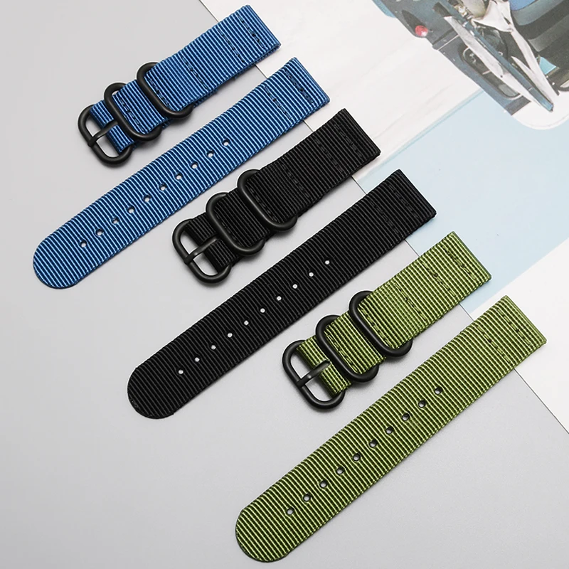 General Brand Pin Buckle Nylon Watch Strap 18/20/22/24/26mm Flat Interface Canvas Watch band