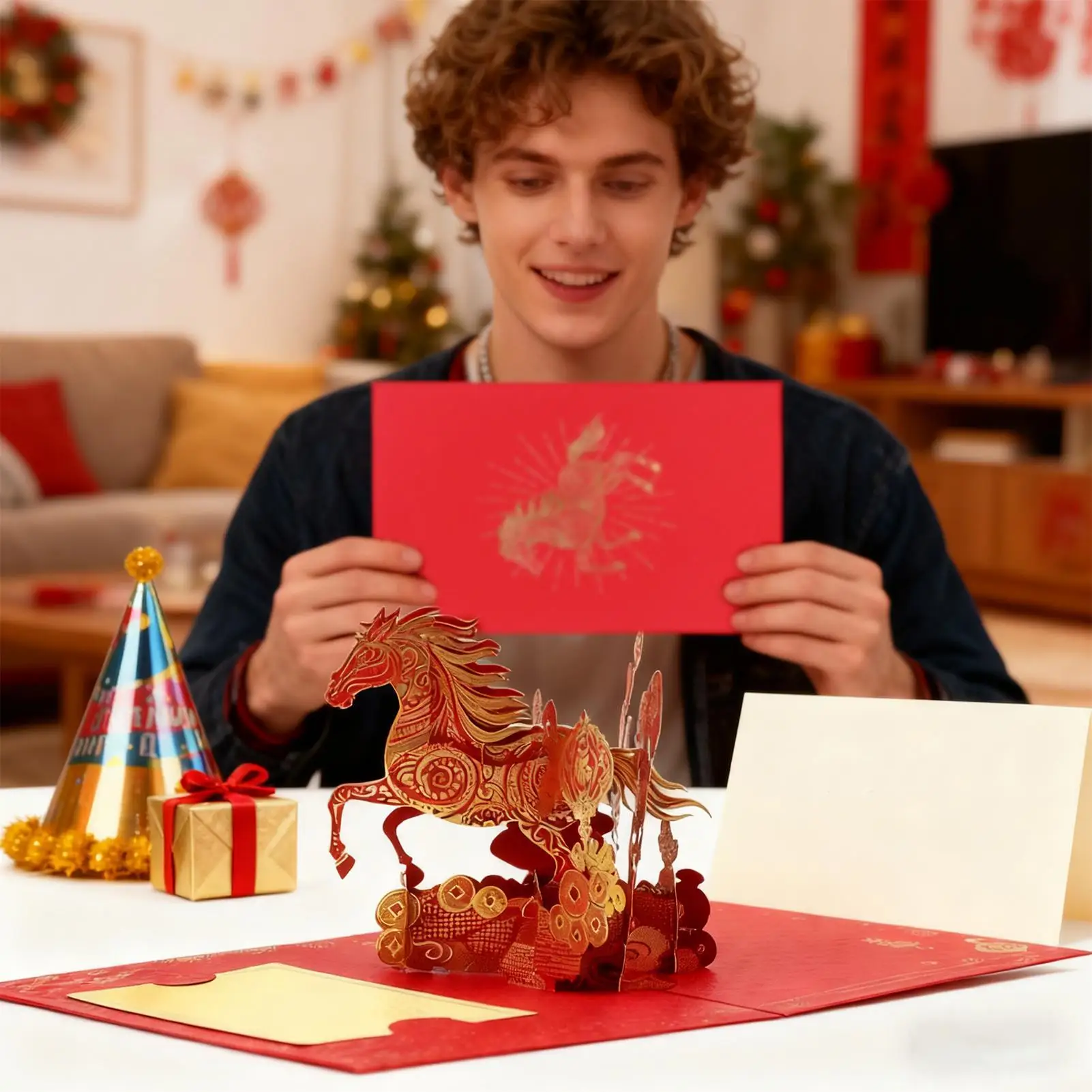 Cartes de vacances cheval en carton, souvenir de collection léger, cartes de vœux pour la famille, les amis, les hommes, les femmes et les enfants à la maison, 2026