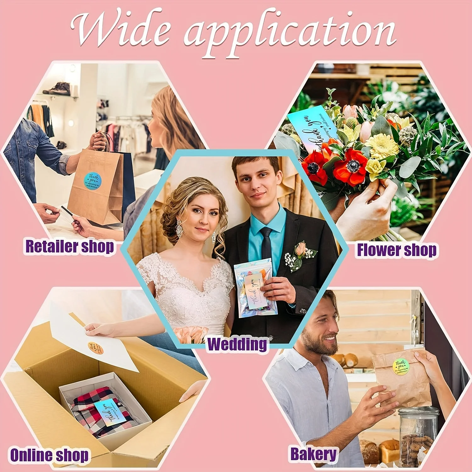 620 Thank You Cards and Stickers Set, Including 20 Re-sealable Packaging Bags, 500 Small Business Stickers and 100 Business Card