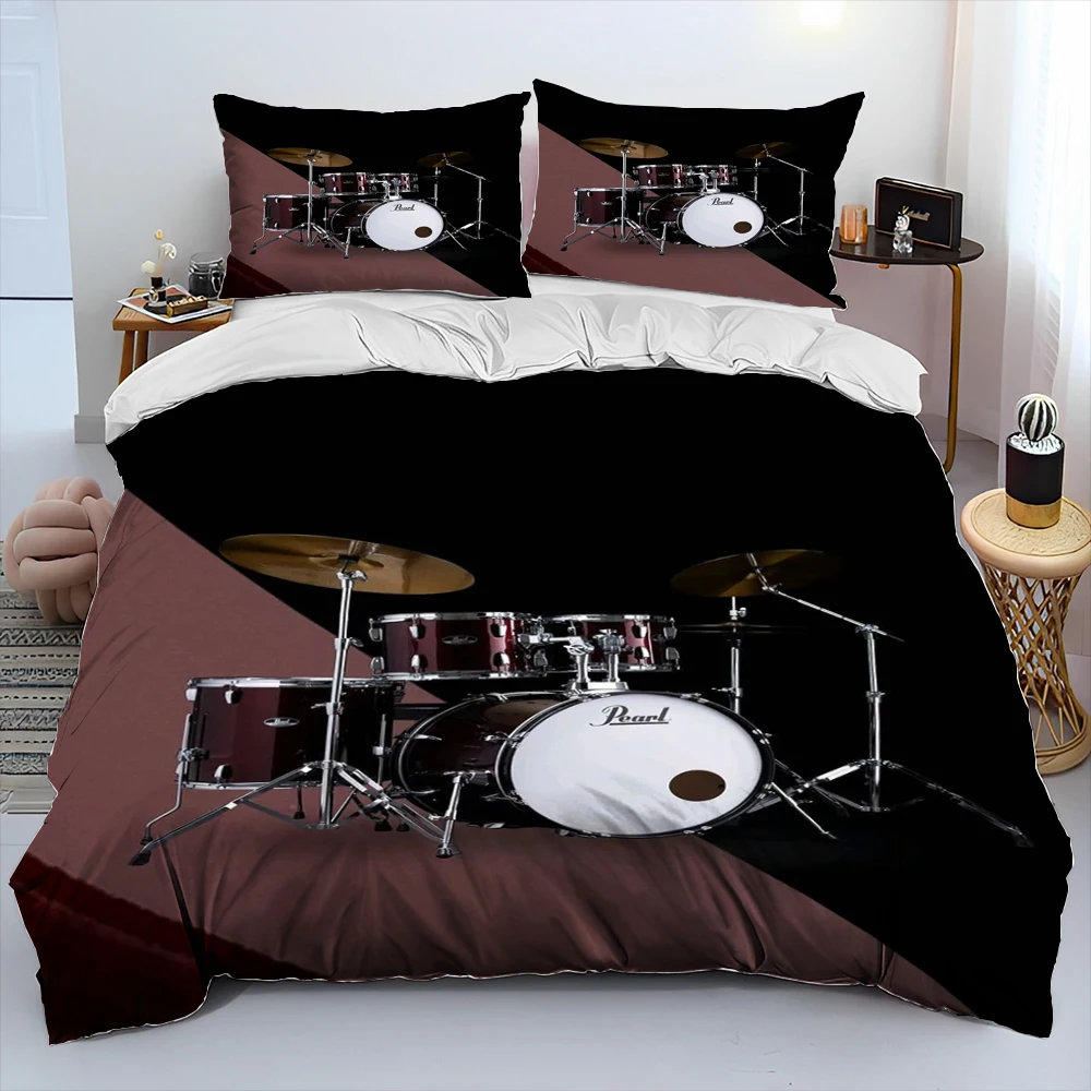 

3D Drum Kit Music Instruments Comforter Bedding Set,Duvet Cover Bed Set Quilt Cover Pillowcase,King Queen Size Bedding Set Adult