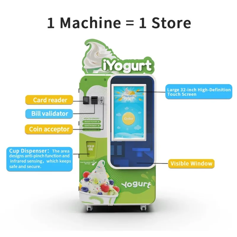 Máquina Expendedora de Helados Comercial Personalizada, Totalmente Automática, con Pantalla Táctil, Autoservicio 24/7, Centro Comercial