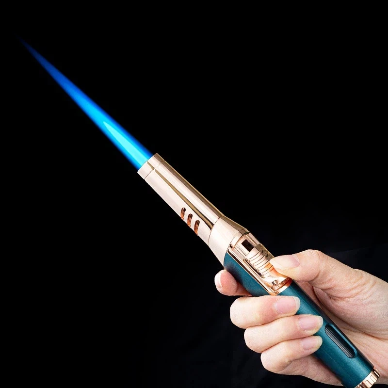 

Новая ветрозащитная бутановая зажигалка с синим пламенем, с прямой зарядкой, поворотной головкой, для моксотерапии, сигар и сигарет, трансграничная поставка