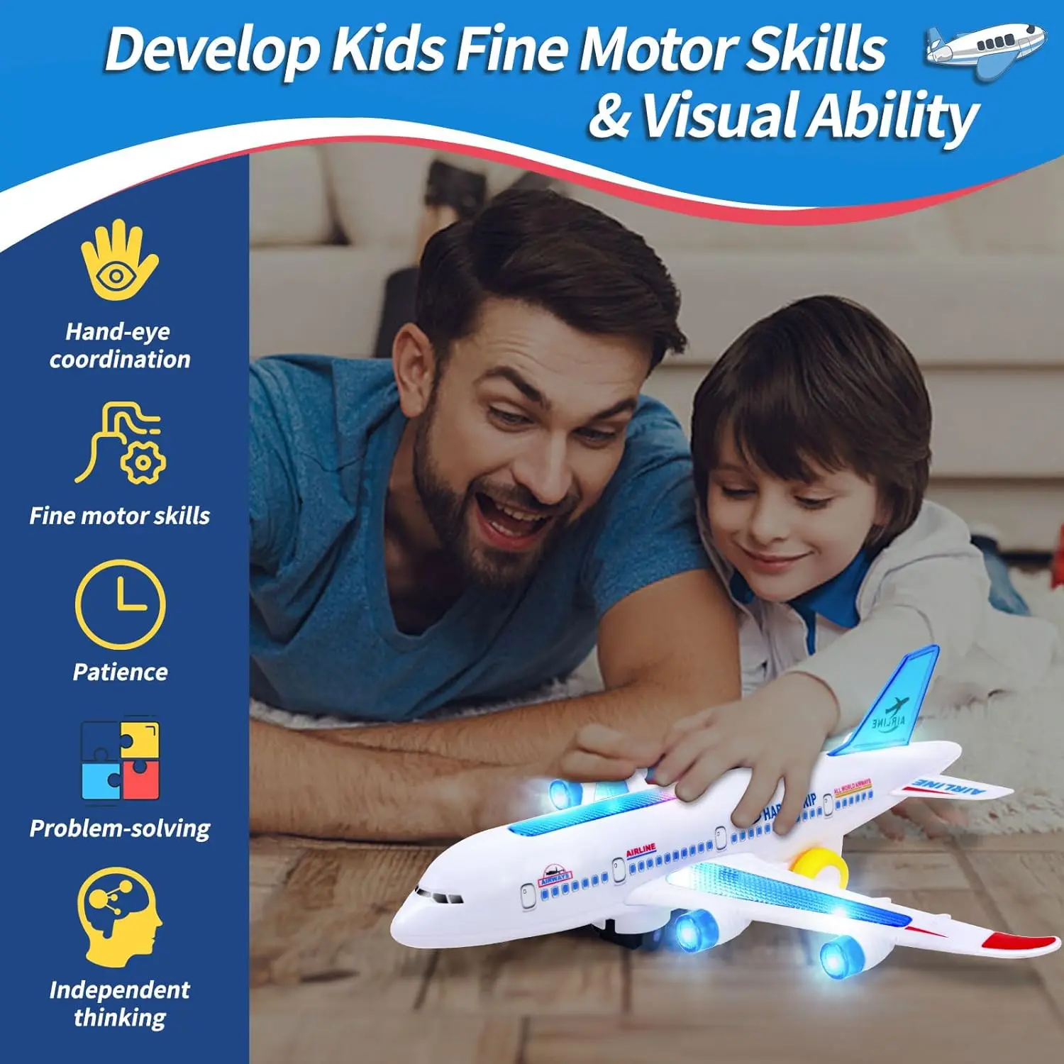 Avión electrónico de juguete con música, piloto automático con sonido Flash, Avión de rotación automática, juguete educativo, regalo para niños