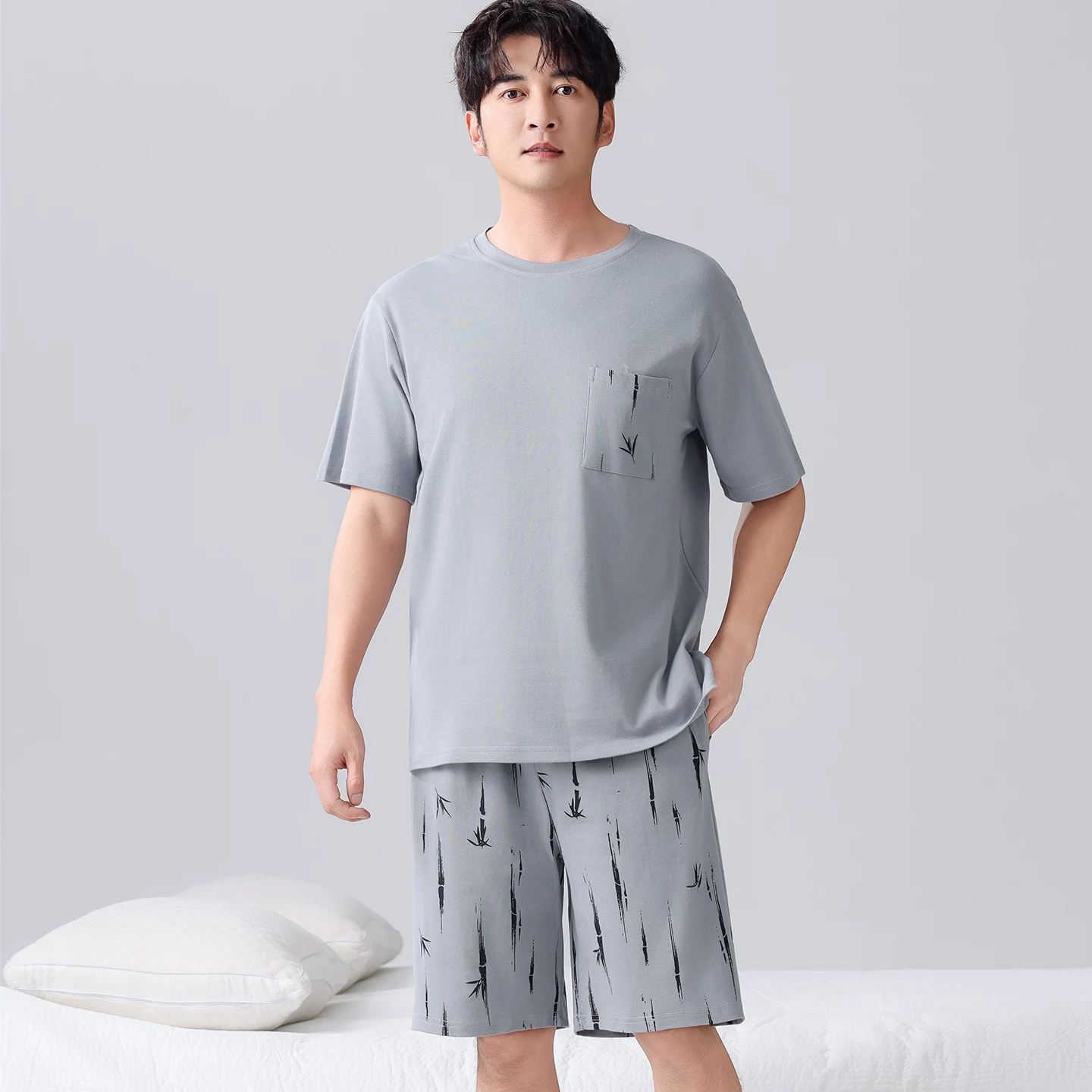 Summer Short Sleeve Full Cotton Pajamas Set for Men Soft Sleepwear Suit Male Lounge Wear Pyjamas Print Homewear Home Clothes