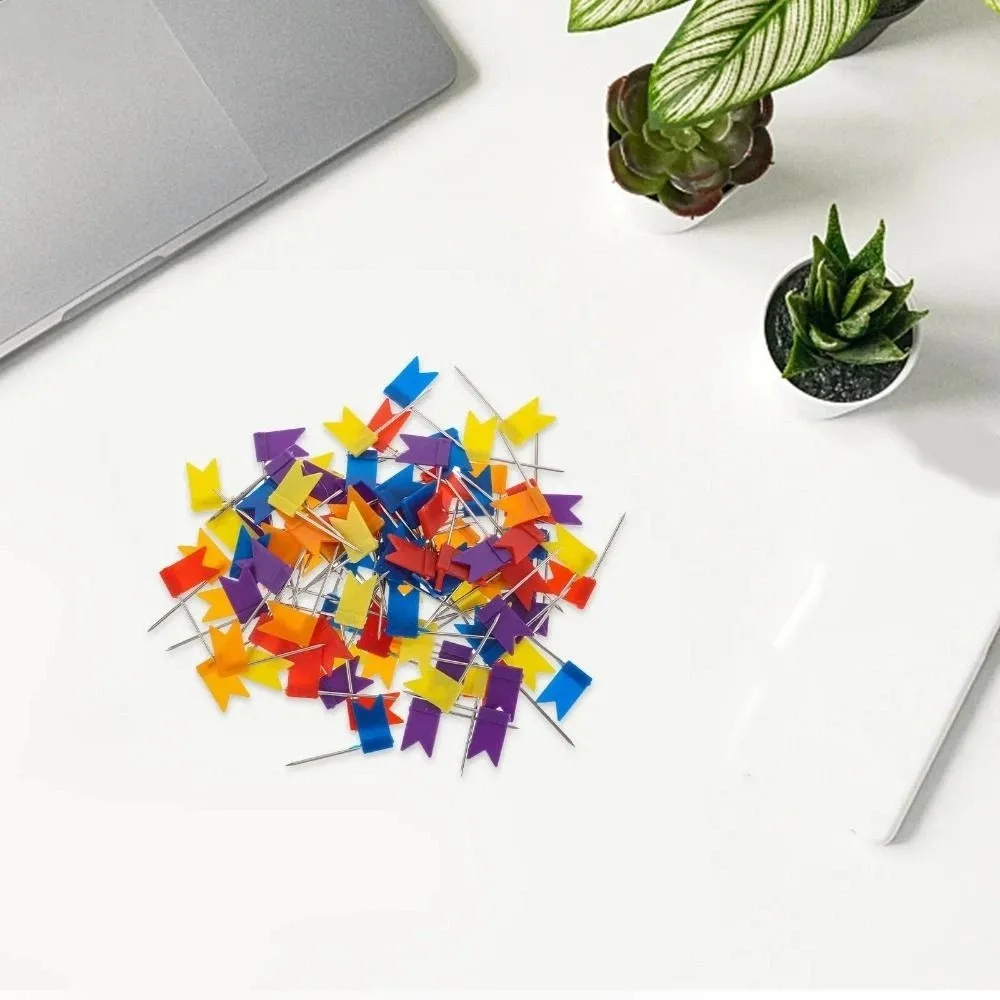 100pcs/box Bright Colors Colored Push Pins Reliable Material Easy Insert Map Pins Stable Fixing 100 Pieces Box Office Supplies