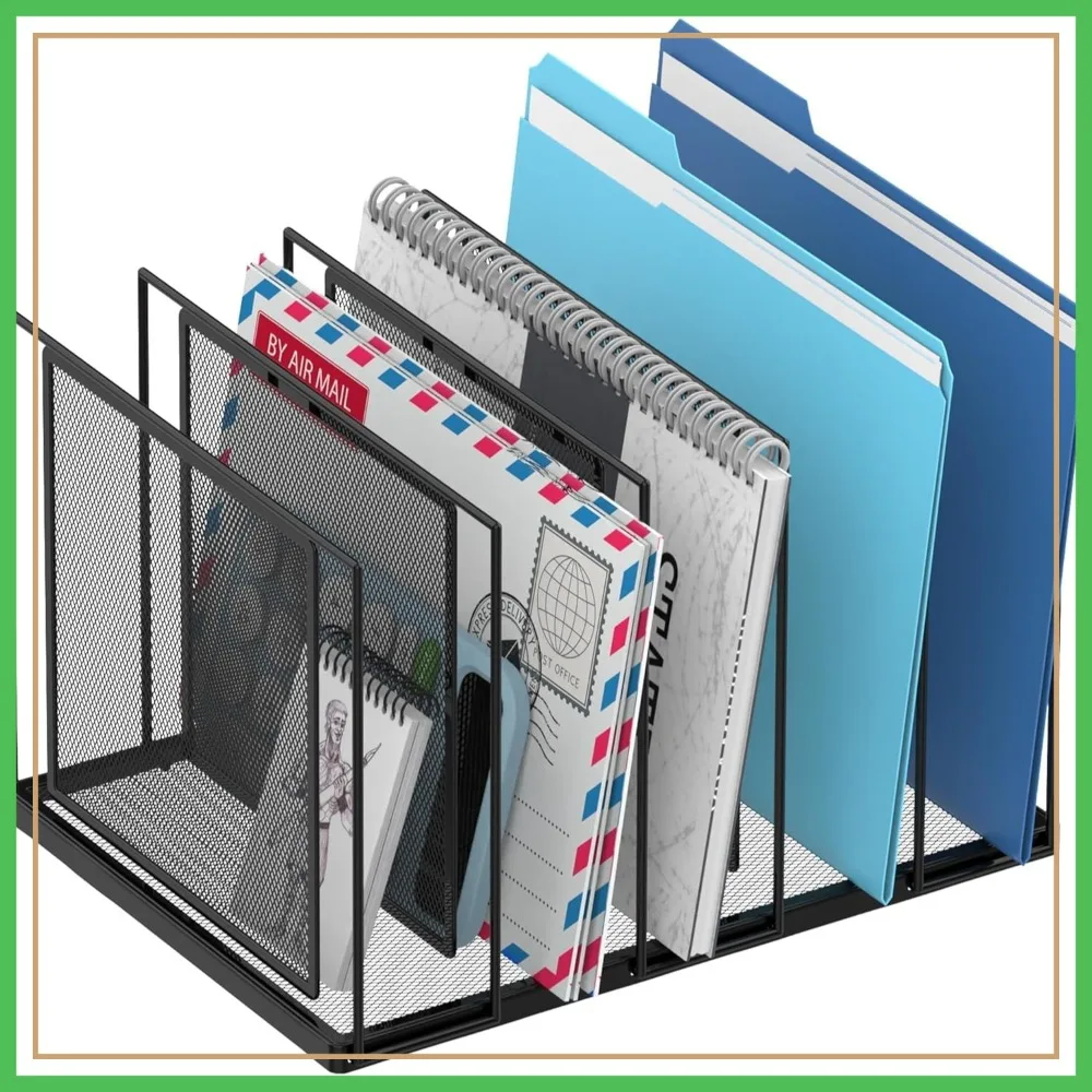 

5-Section Vertical File Sorter, Metal Paper Organizer for Desk, Office Home Classroom, Black