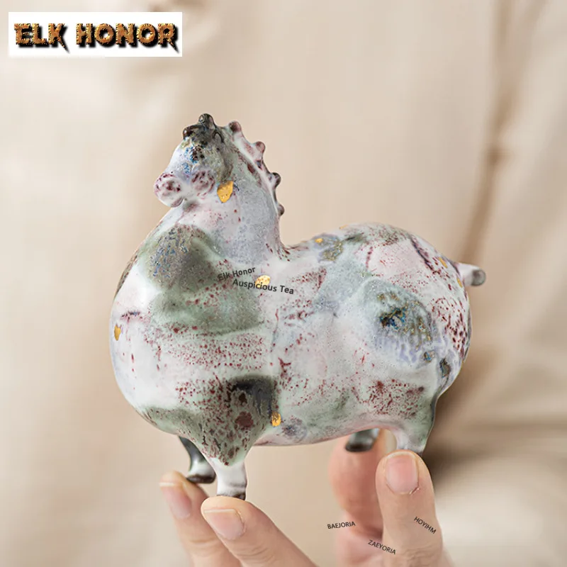 Handamde Shino Ware Fortune-bringing Tang Horse Tea Pet Lucky Model Tea Figurine Play Toys Pen Rack Tea Statue Ornaments Crafts