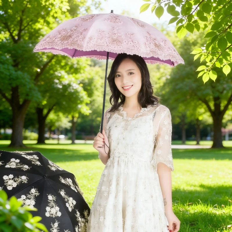 Princess Lace Parasol Embroidered Double Layer UV Protection Sun Rain Umbrella for Women Vintage Wedding Travel Daily Use 레이스 양산