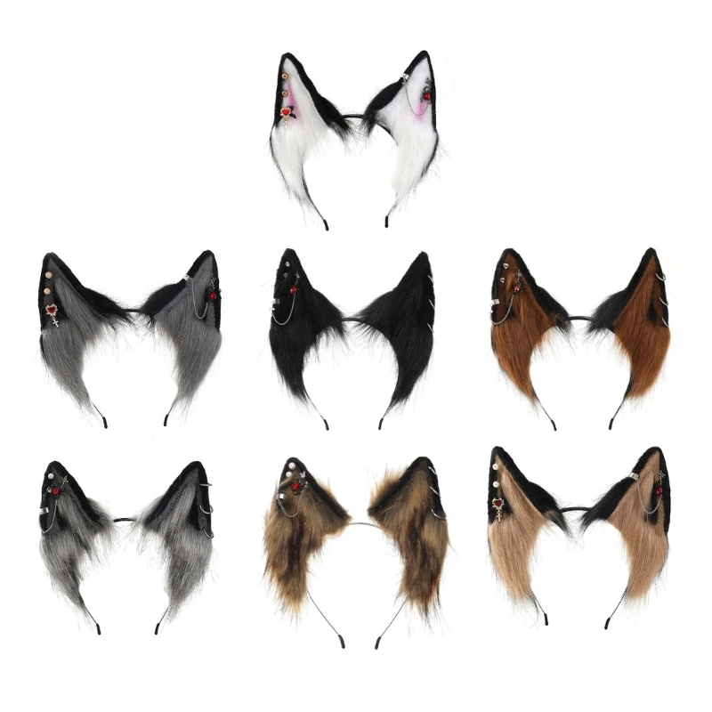 

Teenagers Wolf Foxes Ear Headband with Alloy Earring Decor Carnivals Hairband N58F
