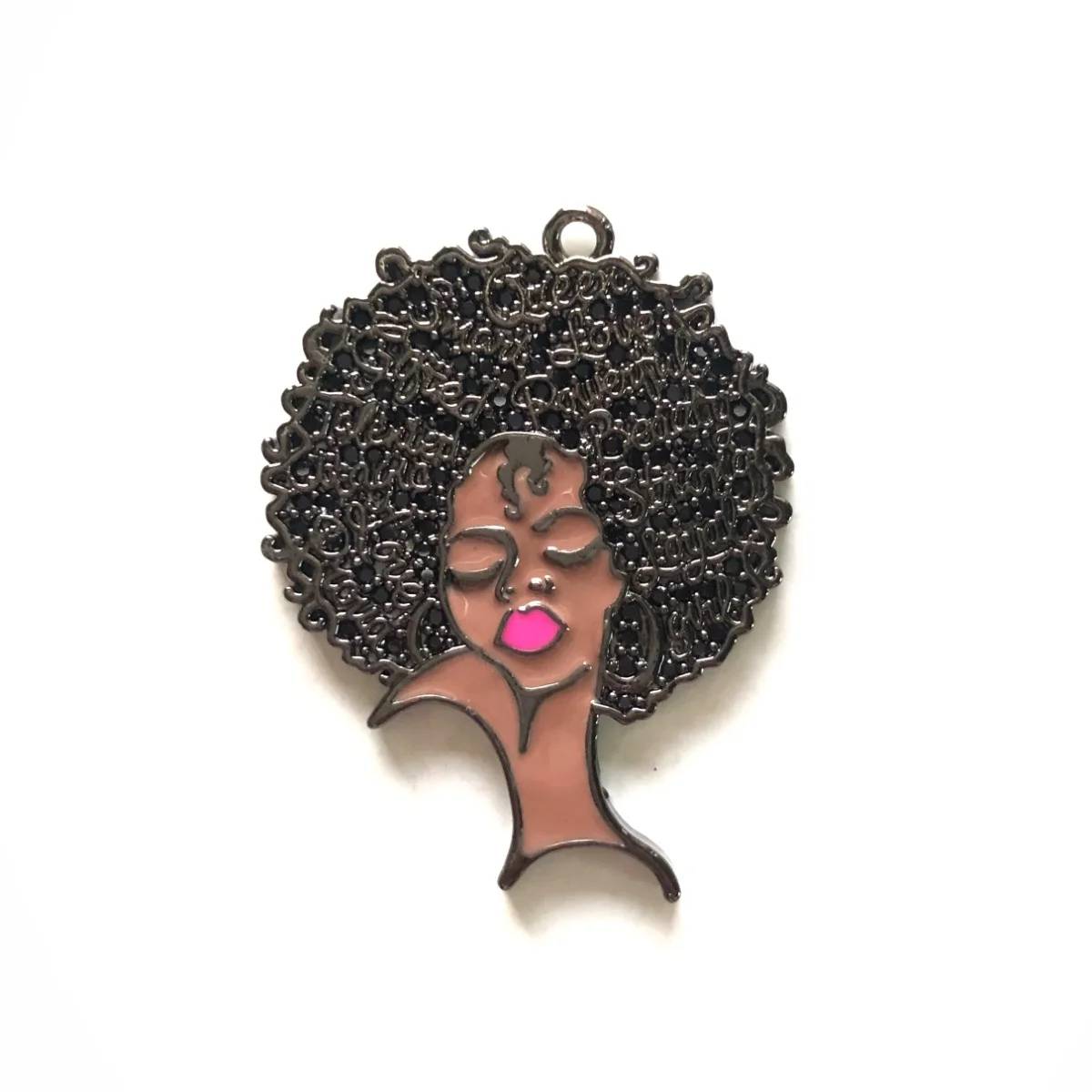 5pcs Bling Cubic Zirconia Micro Pave Afro Black Girl Charm Pendant Women Bracelet Necklace Making Gold-Plated Jewelry DIY Supply