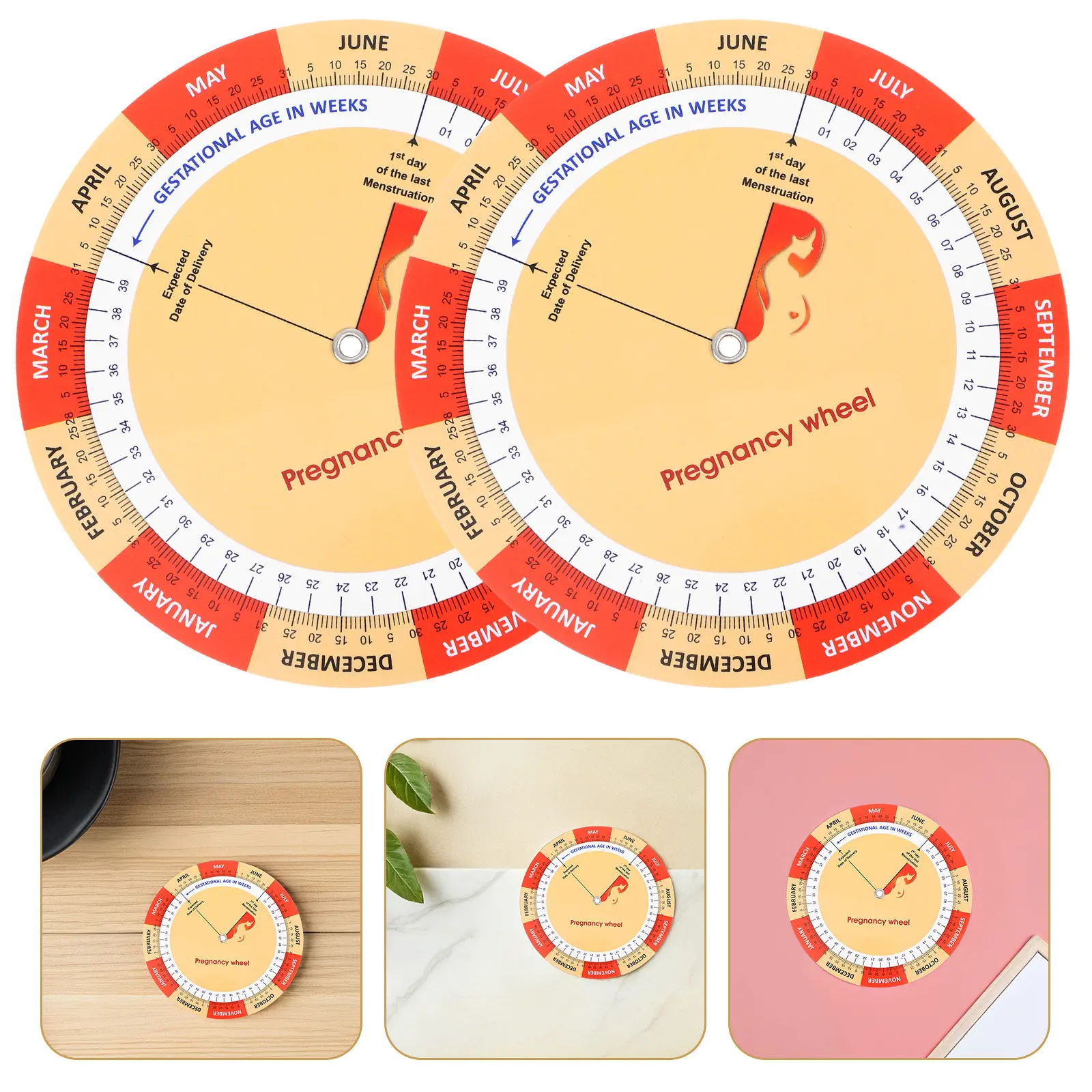 2Pcs Pregnancy Tracker Wheel Color Printed Paper Guide for Expecting Moms Fetal Development Chart Pregnancy Journal Memory Tool