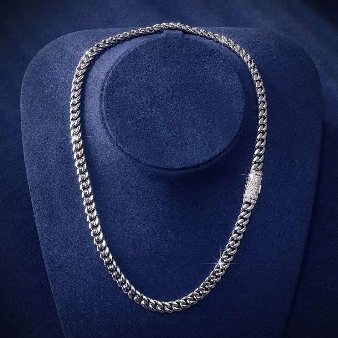 

Ожерелье из стерлингового серебра 925 пробы на заказ, Майами VVS, муассанит Iced Out, мужское ожерелье в стиле хип-хоп с кубинскими звеньями