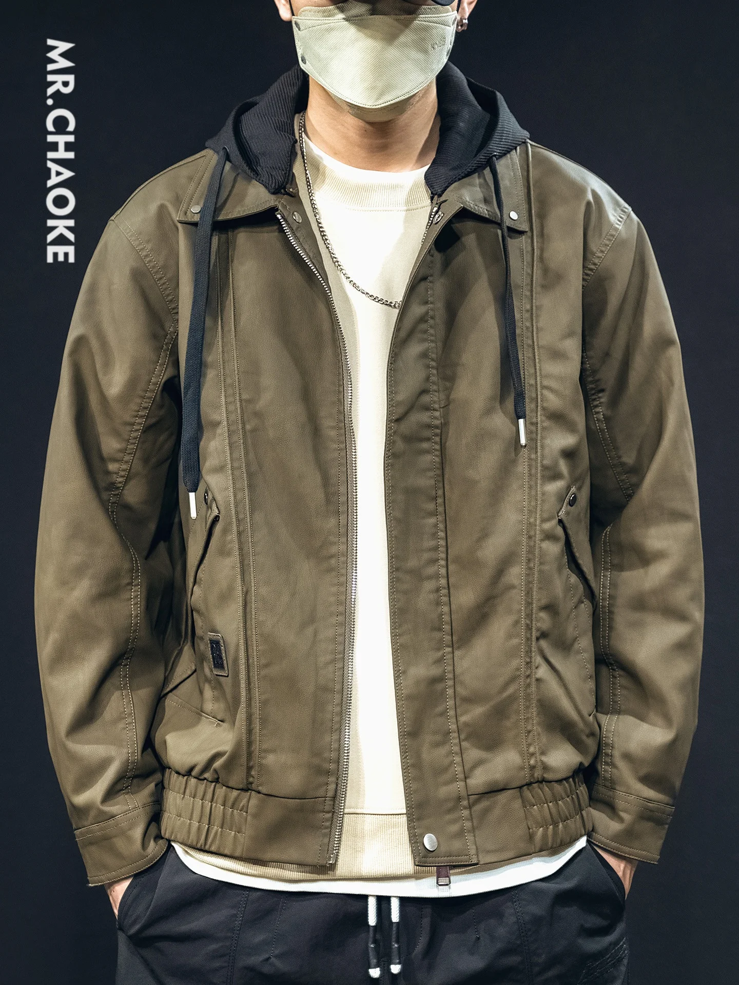 

MRCHAOKE American Street Sle Detachable Hooded Leather Jaet Men's Loose Haome Outerwear Trendy Autumn Winter New Arrival