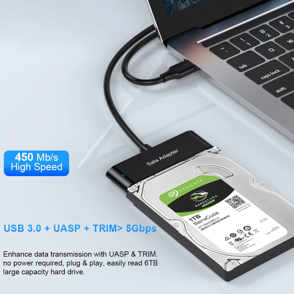 Onelesy-Adaptador USB 3,0 a SATA, convertidor Plug & Play para HDD/ SSD SATA de 2,5 pulgadas, transmisión de datos de alta velocidad UASP