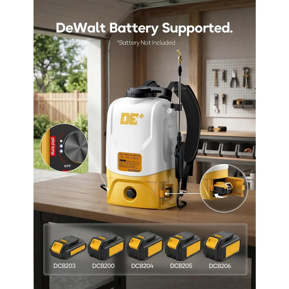 Battery Powered Backpack Sprayer for 20V Battery, 73 PSI, 4.3 Gallon for Lawn