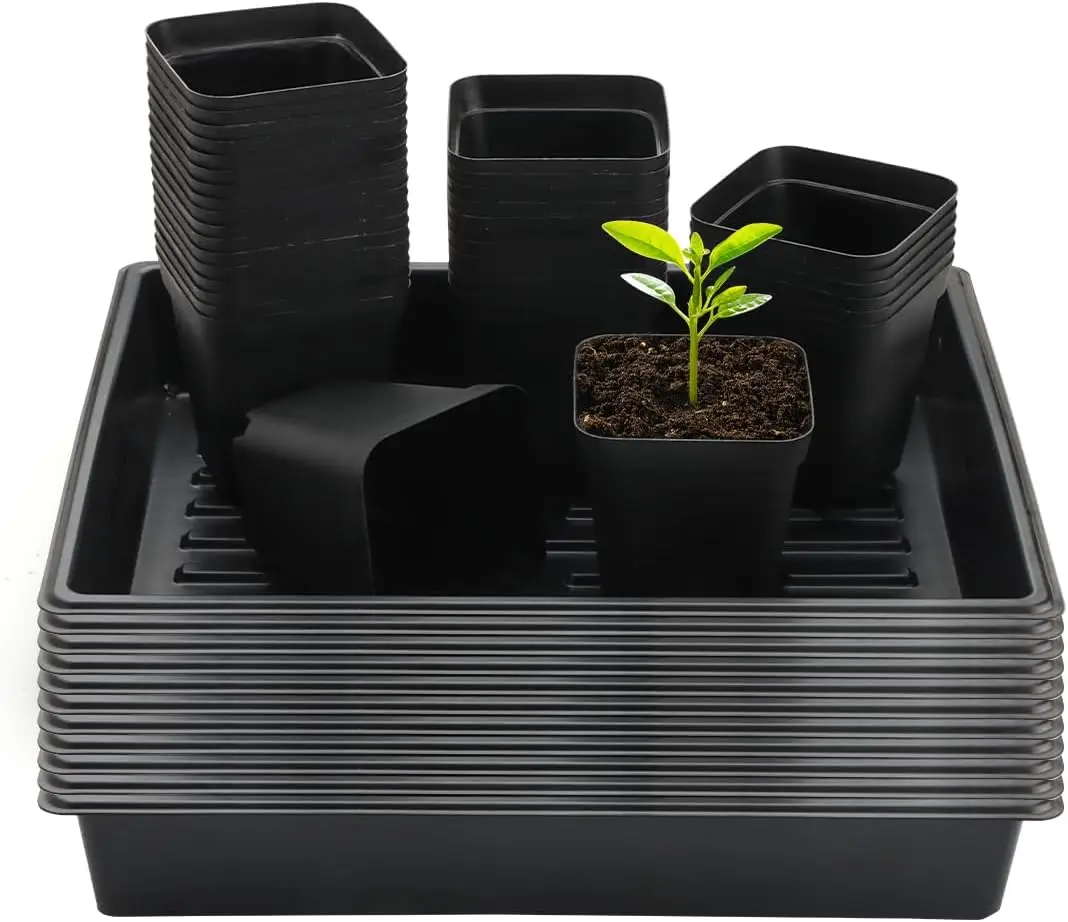 

4 inch (10CM) Square Nursery Pots 120pcs, Sturdy Seedlings Trays 10 Pcs, Seeds Starter Germination Tray, Microgreening P