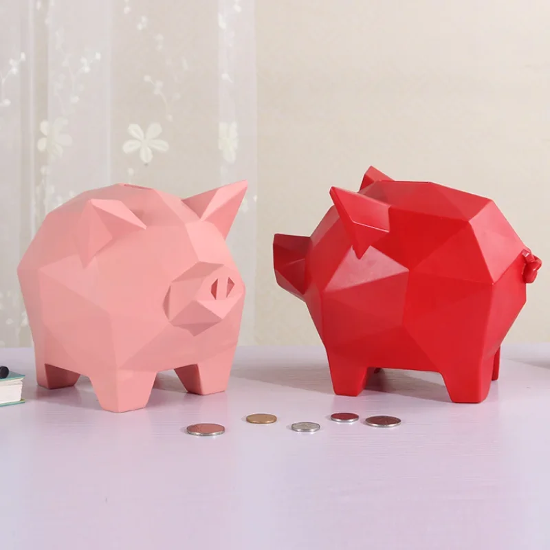 Nordic children's coin savings piggy bank, geometric pink safe piggy bank, home decoration accessories children Money Boxes, 1Pc