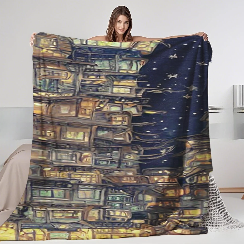 

Mid-century Modern Seasonal Decor Flannel Blanket A River Cuts Through Plush Throw Quilted Bed Runner No-shedding Blankets