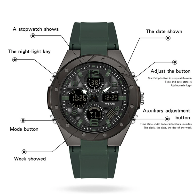 นาฬิกาสะท้อนแสงแสดงผลคู่สำหรับผู้หญิงนาฬิกาข้อมือควอตซ์ดิจิทัลแฟชั่นหรูหราผู้หญิงมีแบรนด์แนวสปอร์ต