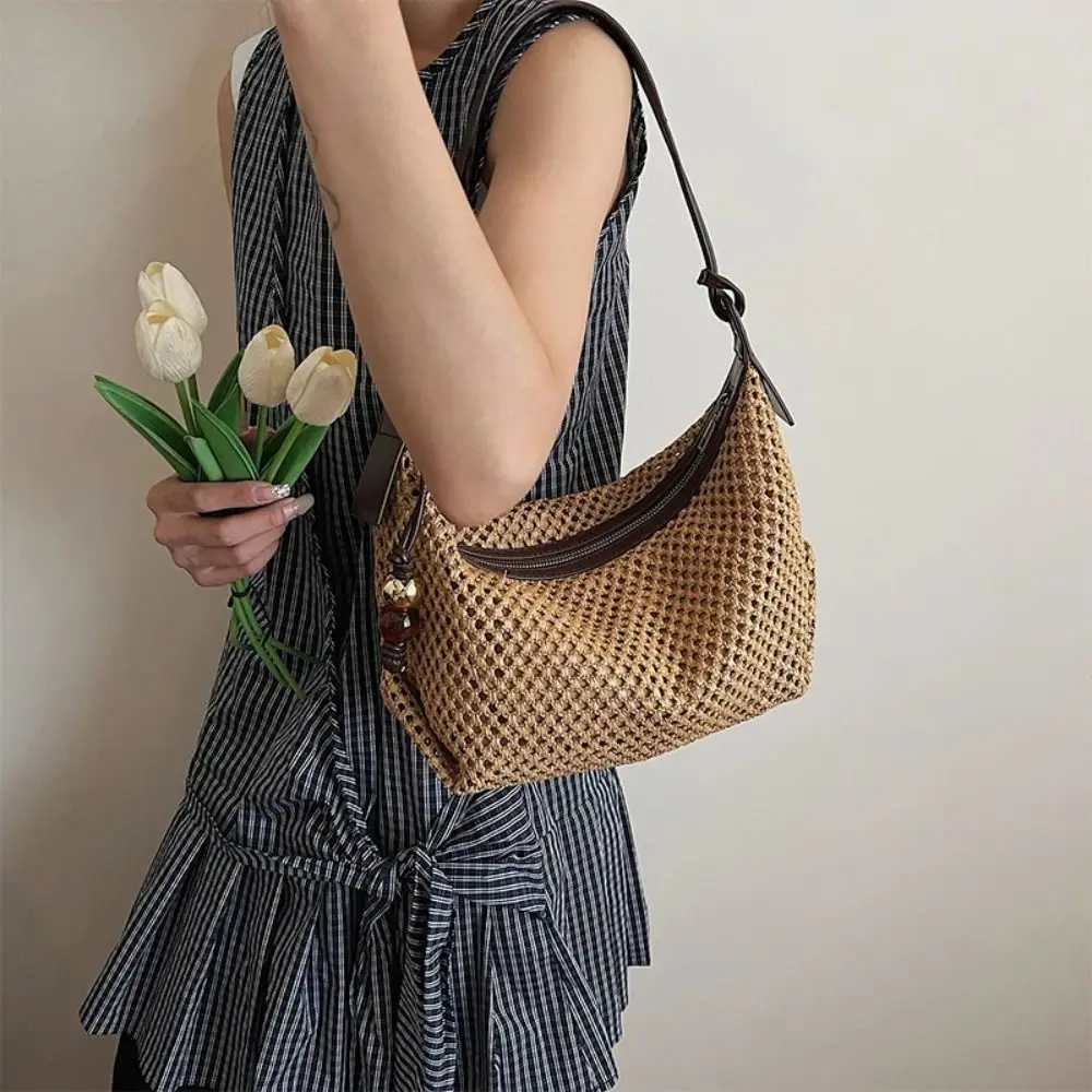 

Casual Shoulder Bag Weave Straw Bag Hollow Out Tote Bag Beach Bag Raffia Bag Bohemian Style Underarm Woven Bag Girls