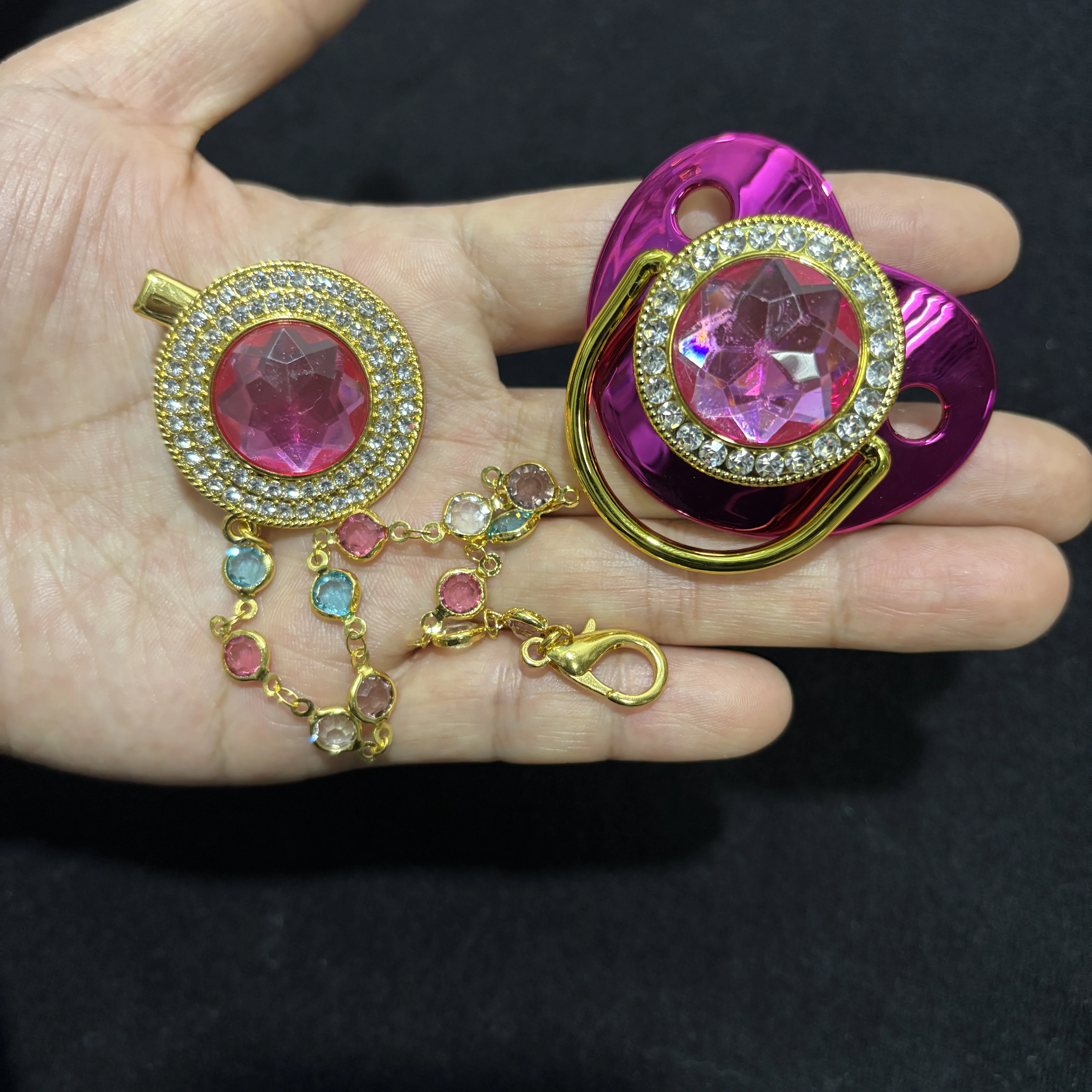 

Sparkling Rhinestone Pacifier Chain with Pearl Detail - Cute Baby Shower Gift for Newborns