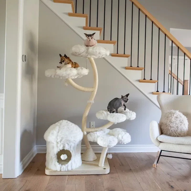 Flower Cat Scratching Post Climbing Frame Tree House Modern Luxury Tower Scratching Post Cat Trees & Scratcher Wood Cat Trees