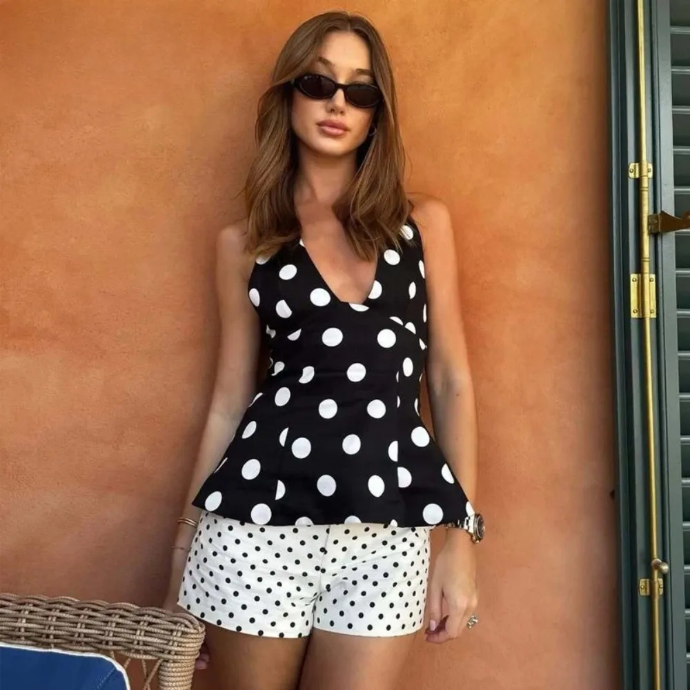 

Polka Dot Halter Tops for Women Sexy Backless Tank Top Women Summer Sleeveless Tops Woman off Shoulder Camisole Women Tops