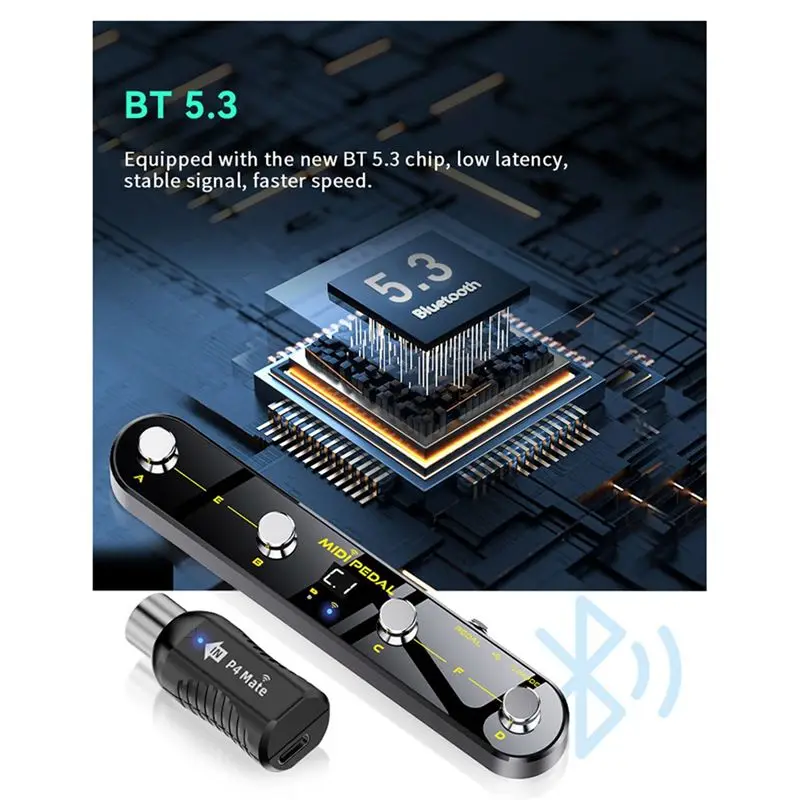 Audio Transmitter Receiver MIDI Foot Controller 2.4Ghz Ultra-Low Latency Built-In Silent