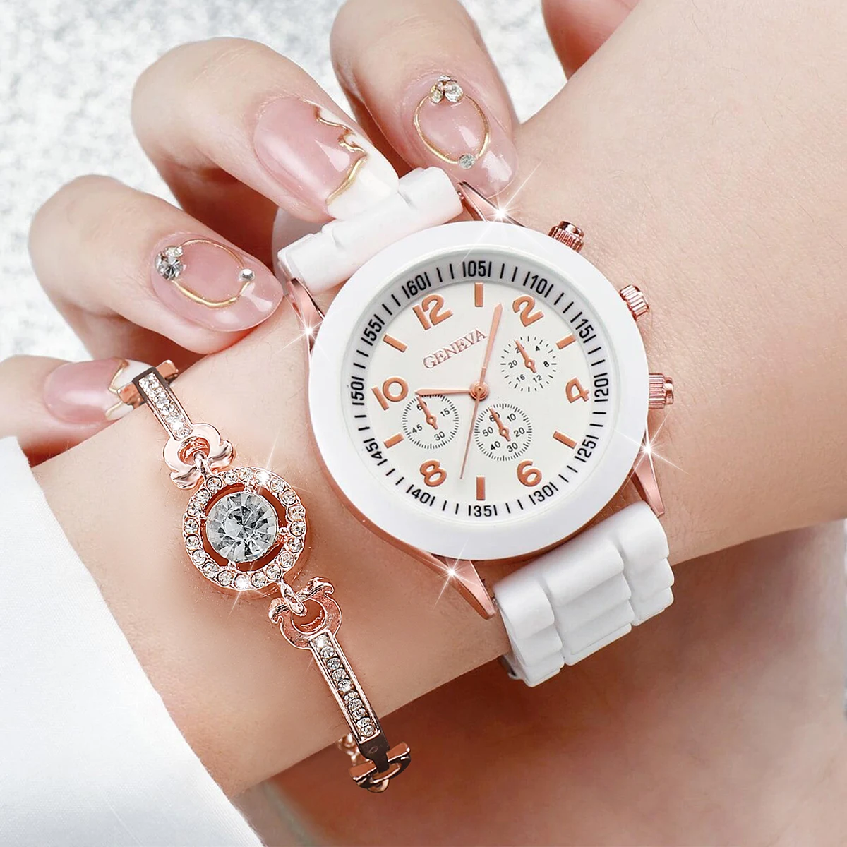 7PCs/Set Fashion three eyed women's watch, women's watch, silicone strap, quartz watch set