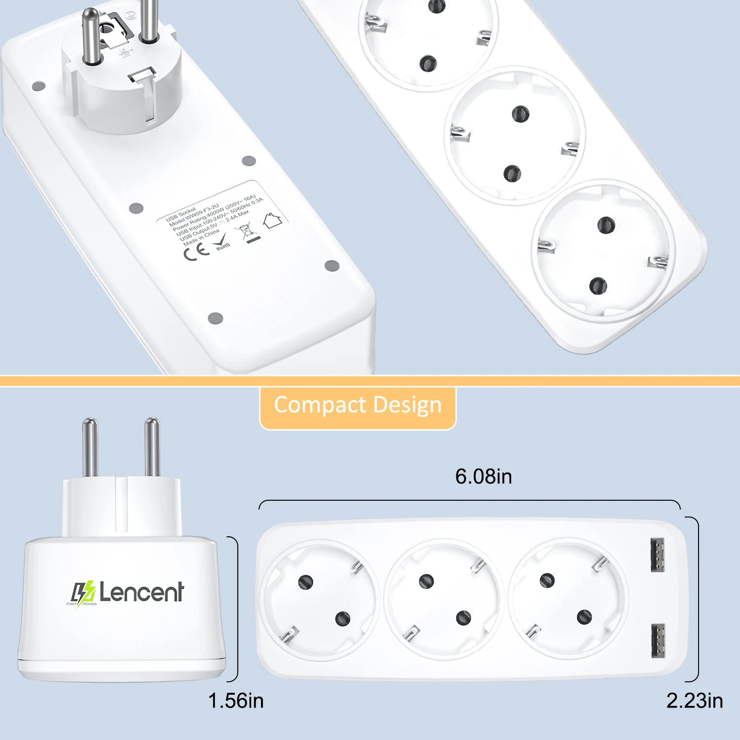 Przedłużacz gniazdo ścienne z 3 gniazdami AC + portami 2USB 5V 2.4A zabezpieczenie przed przeciążeniem adaptera wtyczka zasilania ue do domu/biura