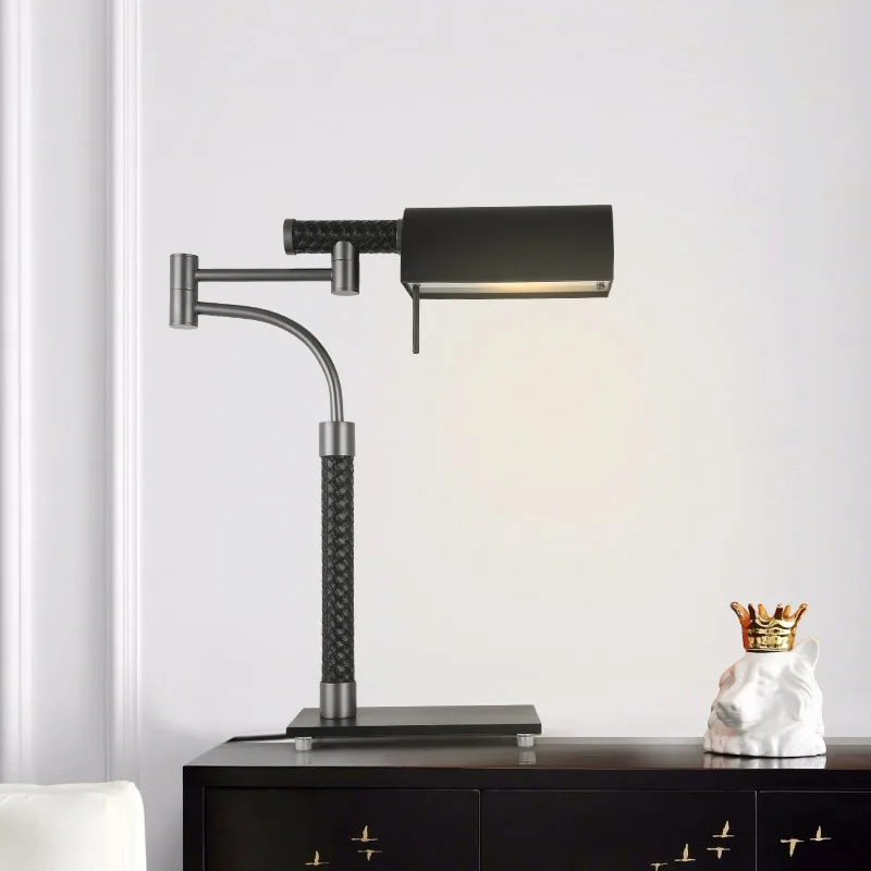 American Light Luxury Fashion Black leather Hardware desk lamp Decorative desk lamp for hotel engineering sales office