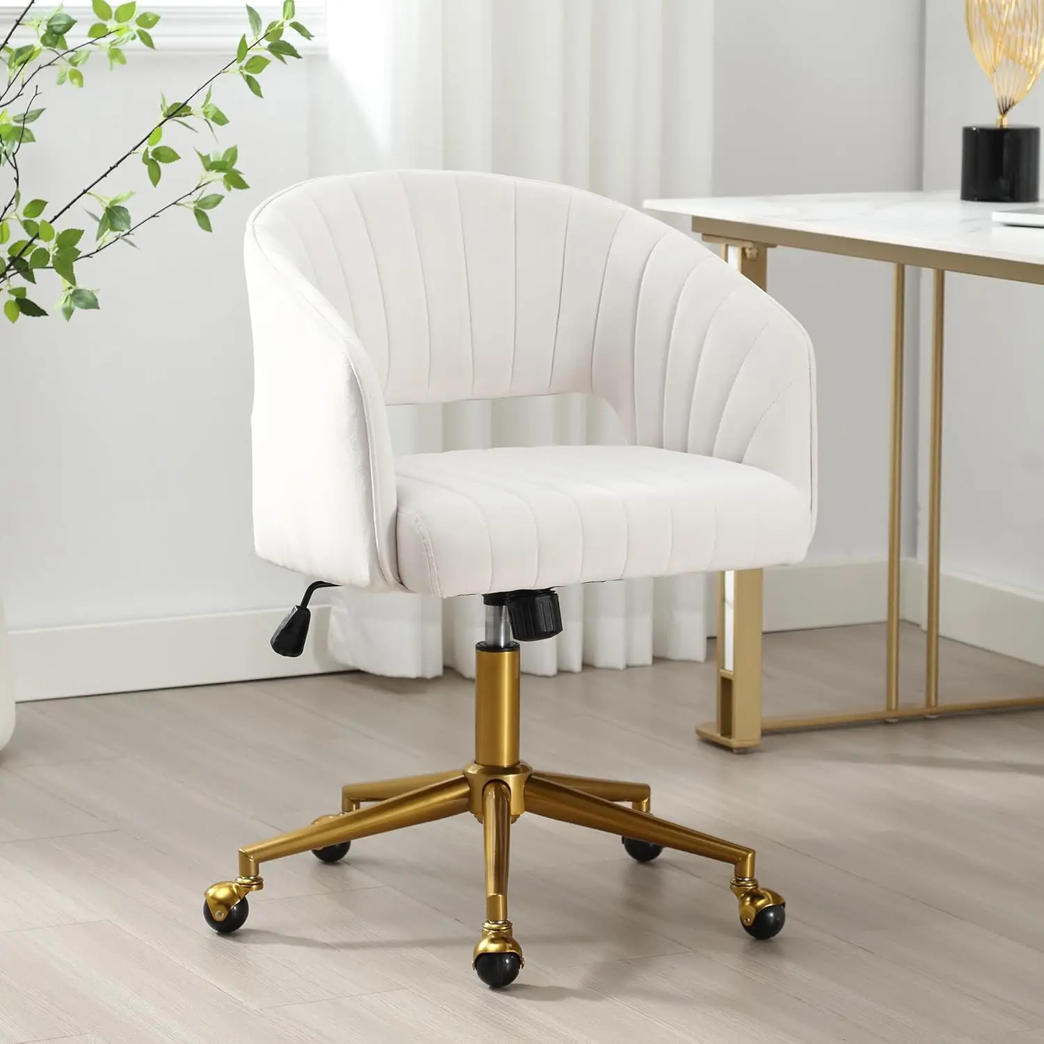 

Armchair Gold Base, Upholstered Modern Accent Chairs, Back Incline Adjustable for Living Room Bedroom Vanity, Off-White Cream