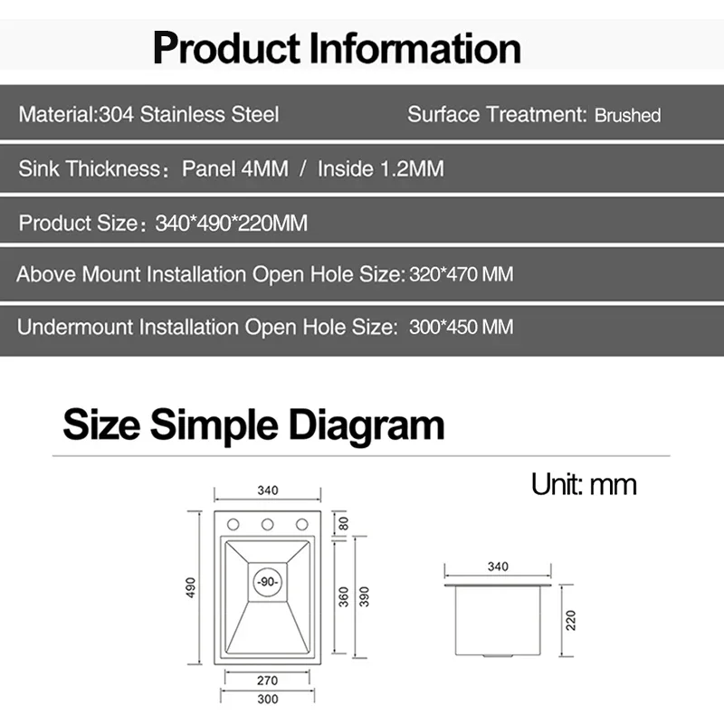 Asras-手作りの起毛キッチンシンク、304ステンレス鋼、上部マウント取り付けカバー、隠しバーシンク、厚さ4mm