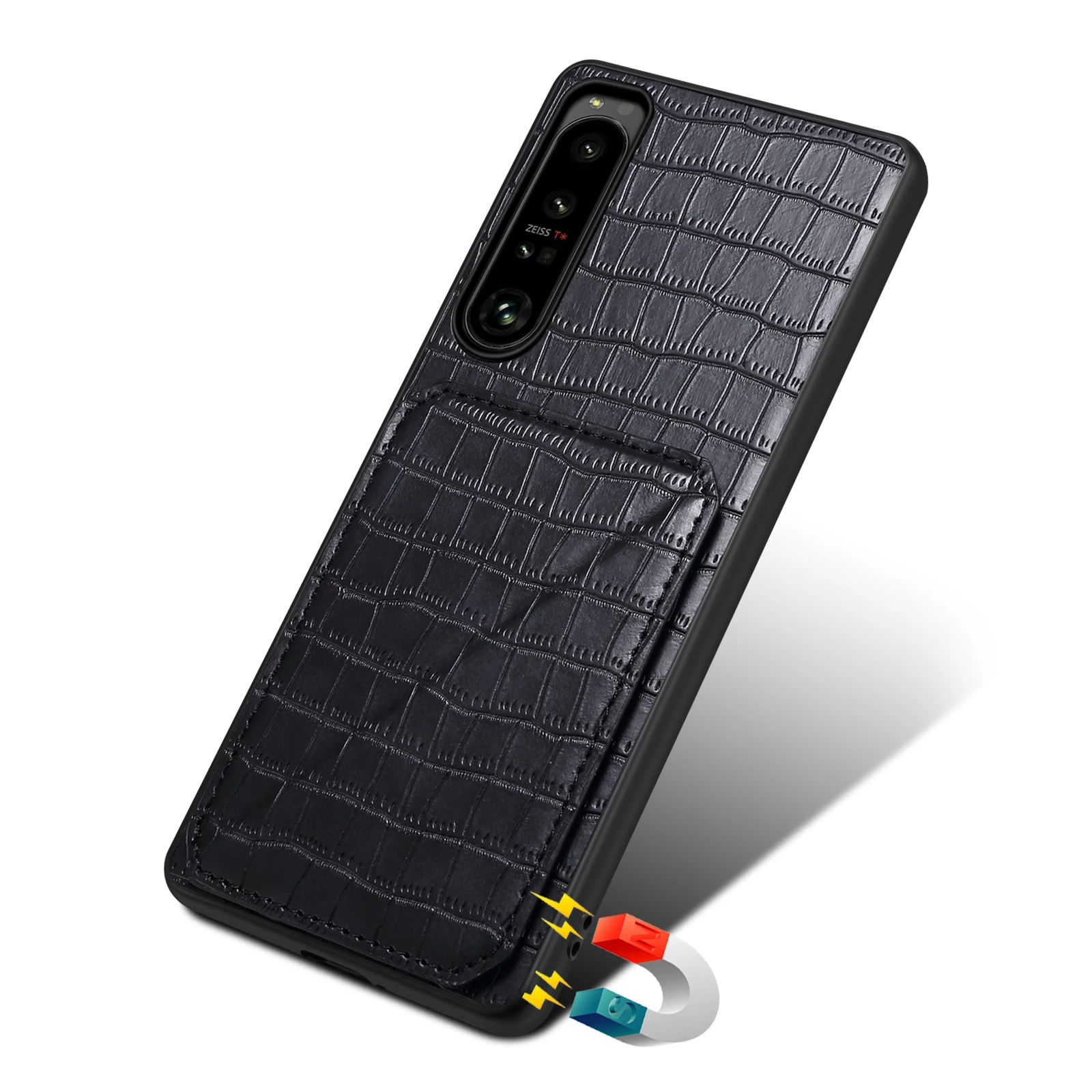 Denior for Sony Xperia 10/1 Series crocodile pattern PU leather card insertion phone case, credit card wallet clip (1 card slot) view 6