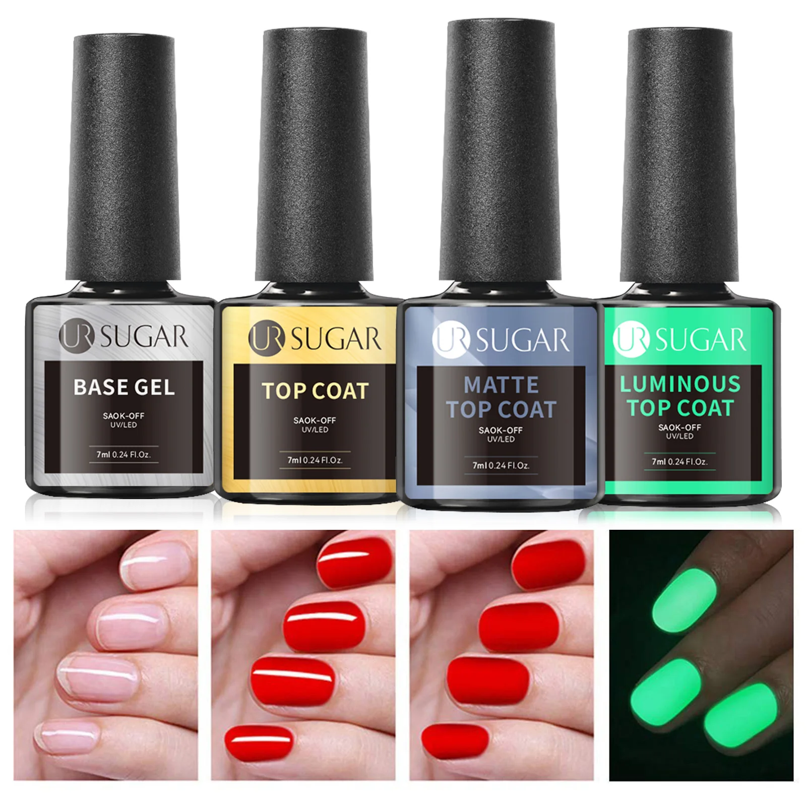 UR SUGAR 7 ml Clear Base Top Coat Luminous UV Gel Kit Semi Permanent Soak Off UV Gel Nagellack Nagelspitzen Funktionsset Maniküre