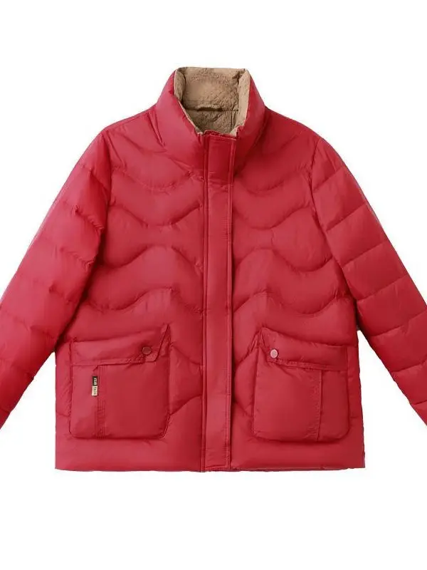 Abrigo acolchado de algodón ligero para mujer, ropa de abrigo de invierno de fibra sintética roja, ajustada, cálida, Sli, color rojo