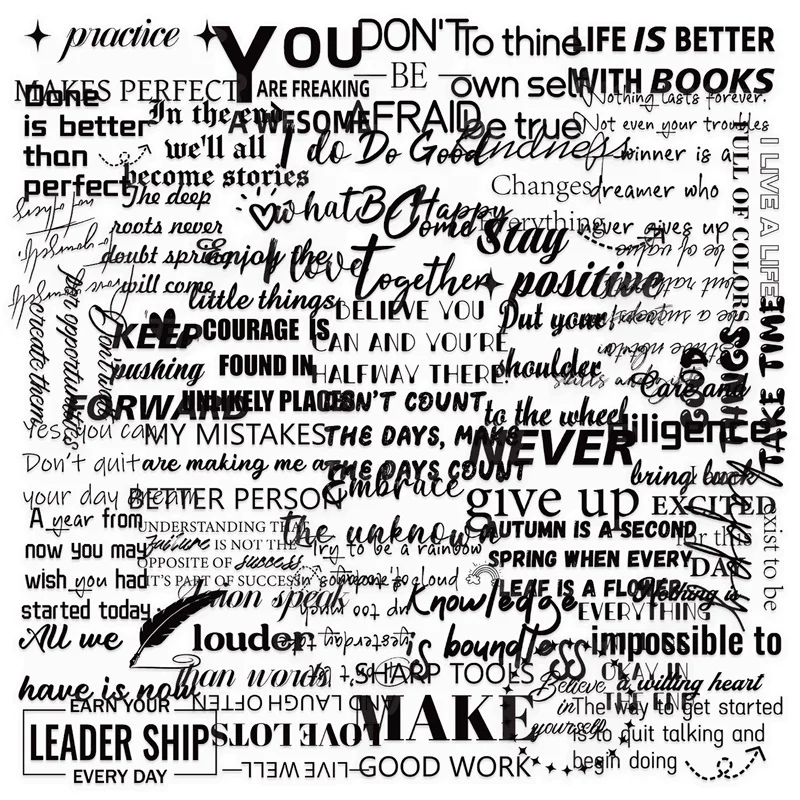 

50PCS Self-Improvement Phrase PET Sticky Sticker Aesthetic Tear Open Black DIY Decoration Scrapbooking Supplies for Kids