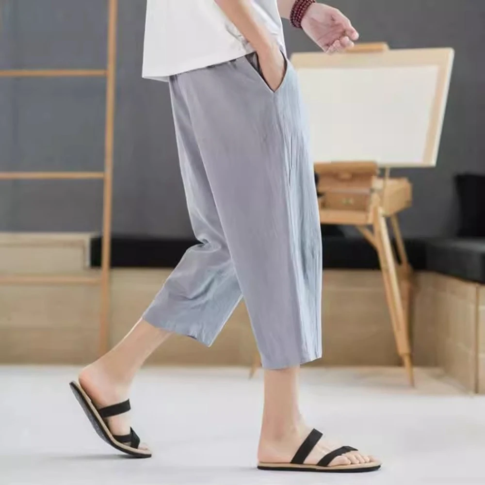 Solid Color Thin Sports Cropped Pants For Men Summer Vacation Beach Cycling Yoga Casual Fashion Trousers