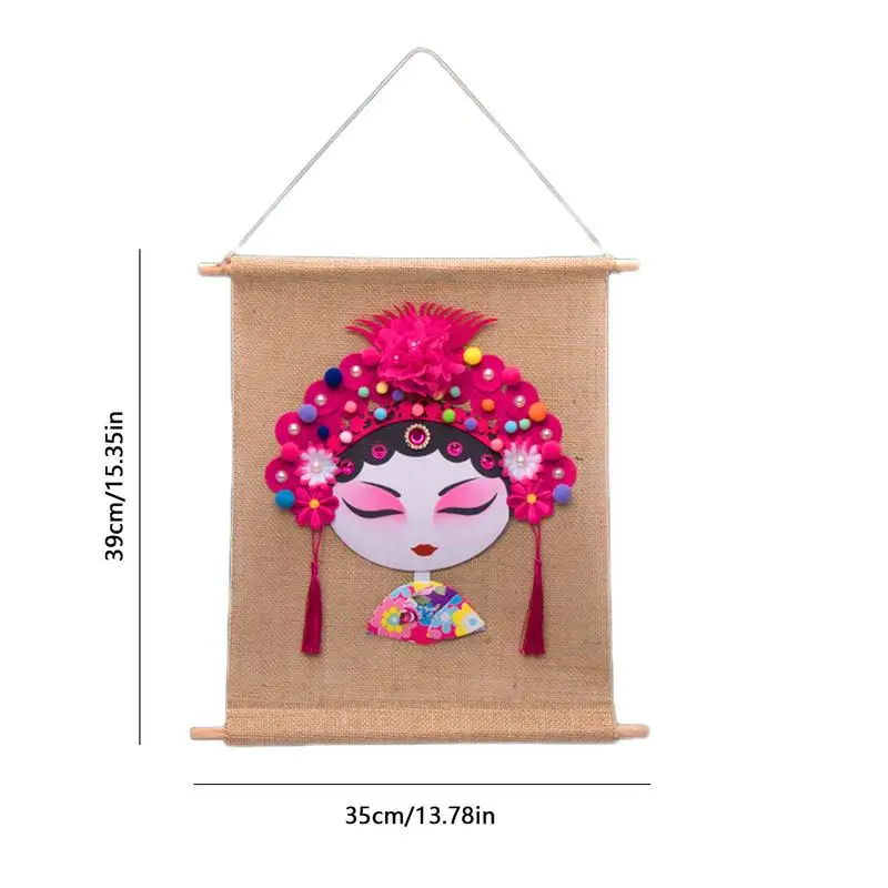 Flower Girl Face Craft Set Peking Operas Design Linen Peking Operas Face Hand-Made Hang Pastiche Material Kit For Kids Boys