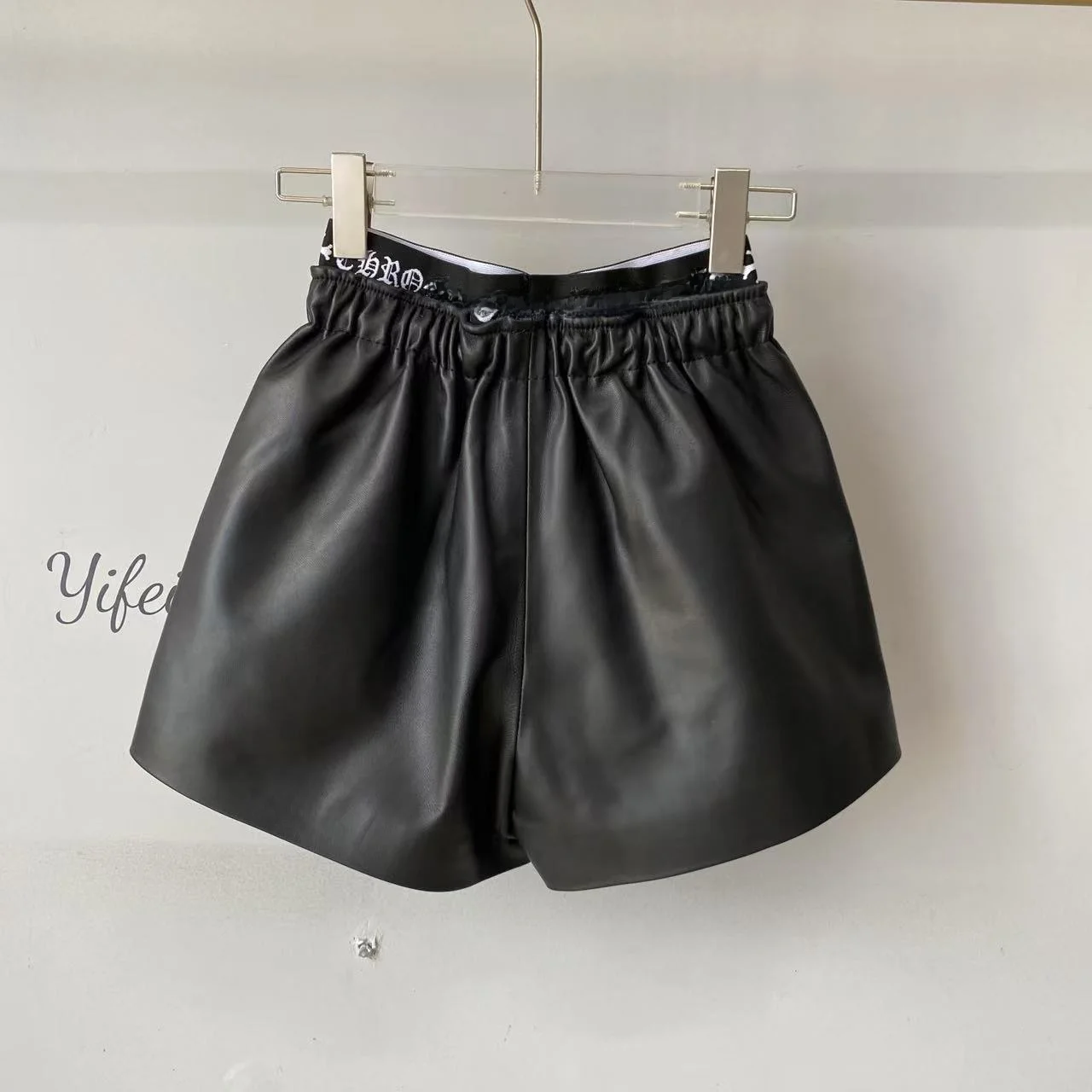 2025년 신상 여성용 패셔너블 가죽 바지 캐주얼 부츠컷 바지 천연 가죽 하이웨이스트 엘라스틱 웨이스트 가을 컬렉션