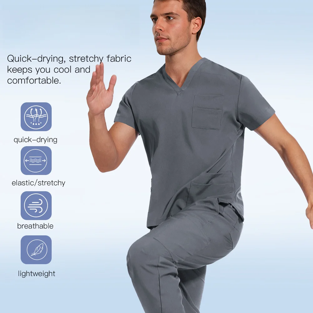 Тонкая рабочая одежда унисекс с v-образным вырезом для салонов красоты — прямой стиль, быстросохнущая ткань с множеством цветов на выбор