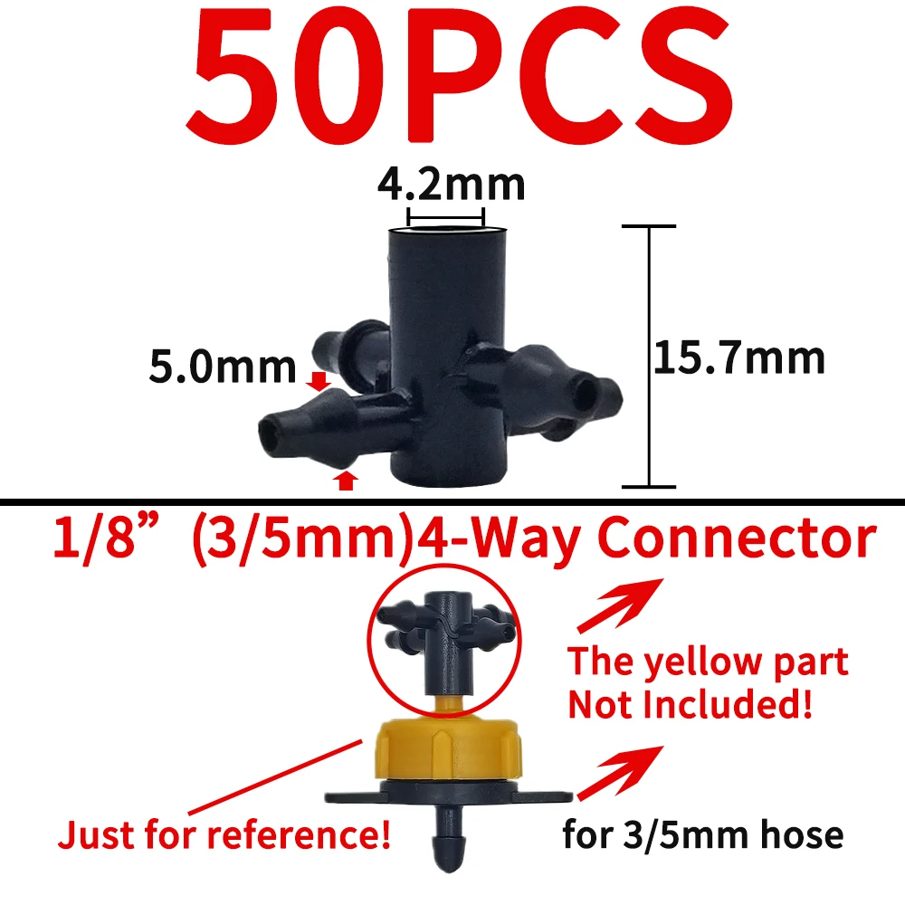 Oasis Garden Water Connector Drip Irrigation for 1/4\'\' & 1/8\'\' Tubing Hose Accessories Joint Barbed Tees Cross Eng Plug Adaptors