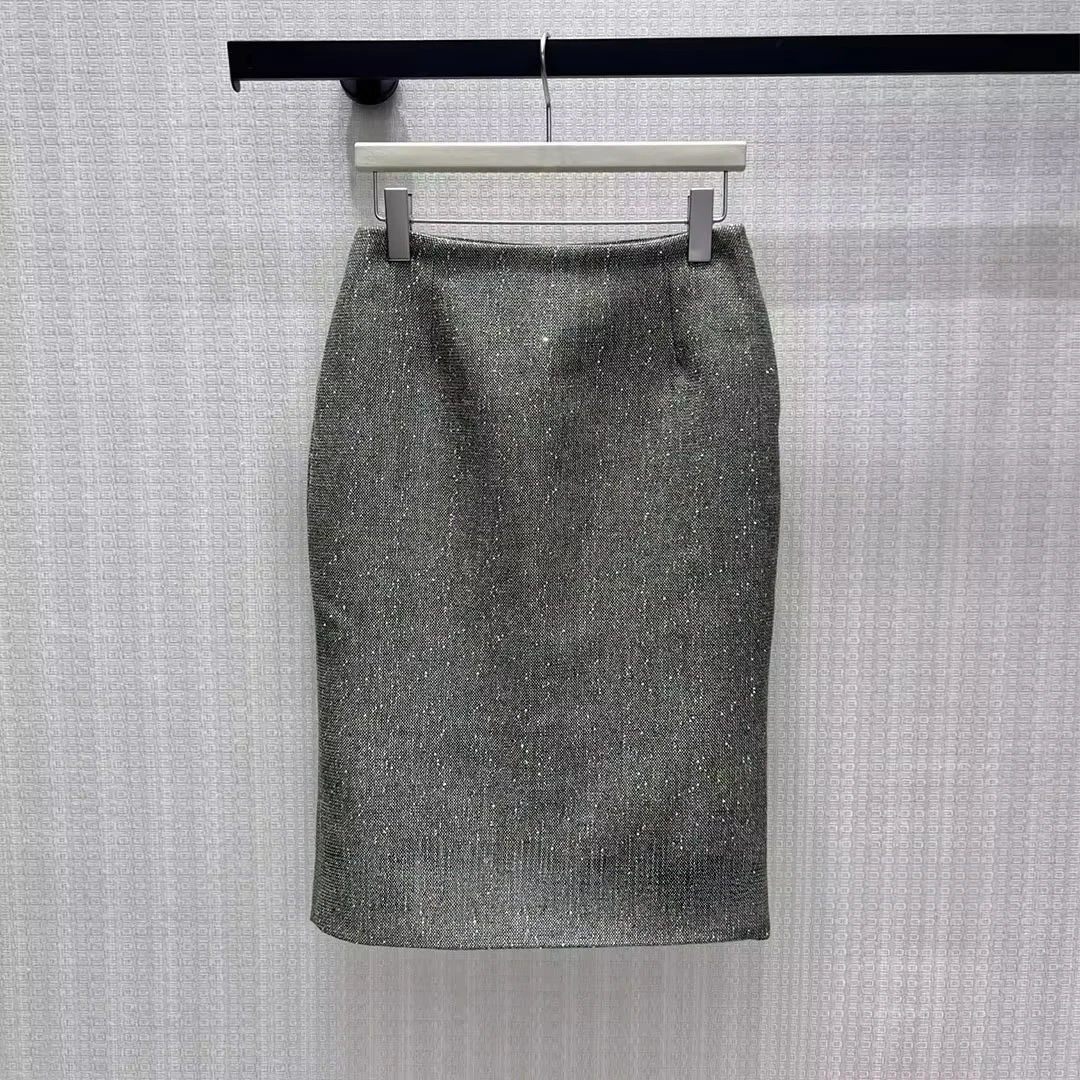 Luxury Green Tweed Woven Sequins Slim Fit Tube Skirts Women High Waist 2026 New Fall Winter Retro Elegant Fashion Work Skirt