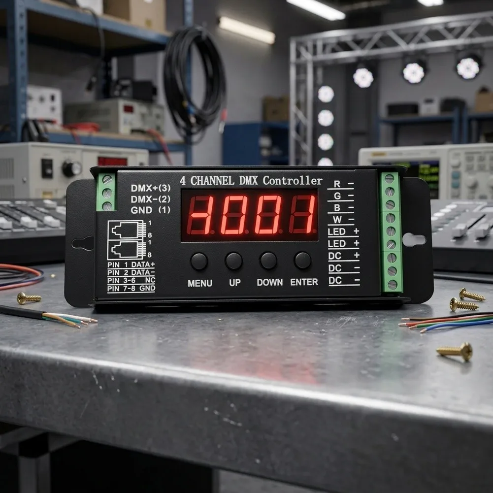 LED Strip Decoder Designed for DMX 0405 4-Channel 5A Constant Voltage Control with Interface and Metal Housing